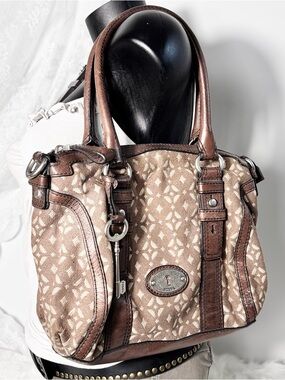 ✚ Vintage brown FOSSIL locket & key shoulder bag